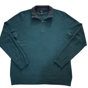 Club Room Luxury Cashmere Sweater Mens Medium Teal Green Quarter Zip Pullover